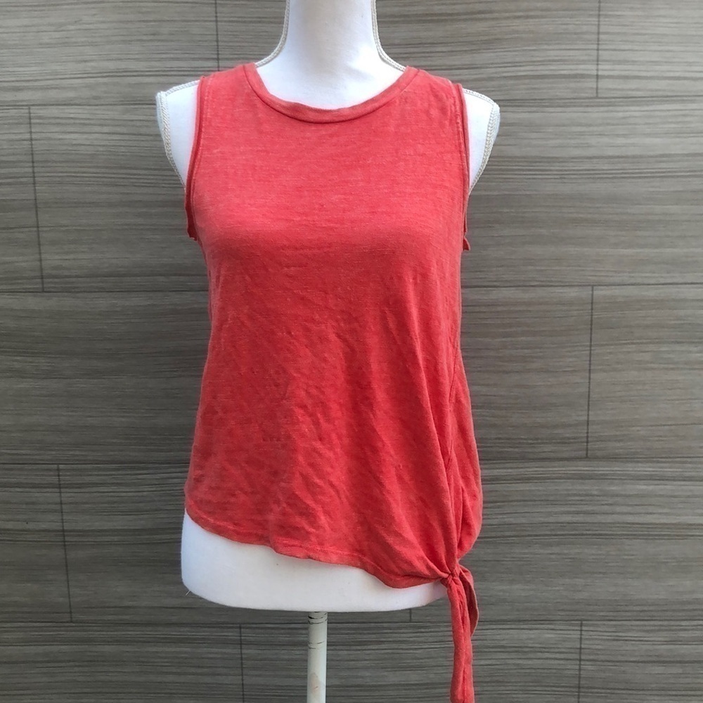 Maeve Anthropologie Tank Top XS Coral Red Side Tie Slub Knit Sleeveless - Picture 2 of 8